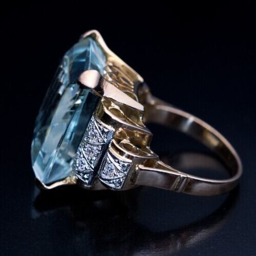 4Ct Simulated Aquamarine Authentic Vintage Style Proposal Ring 14K Gold Plated