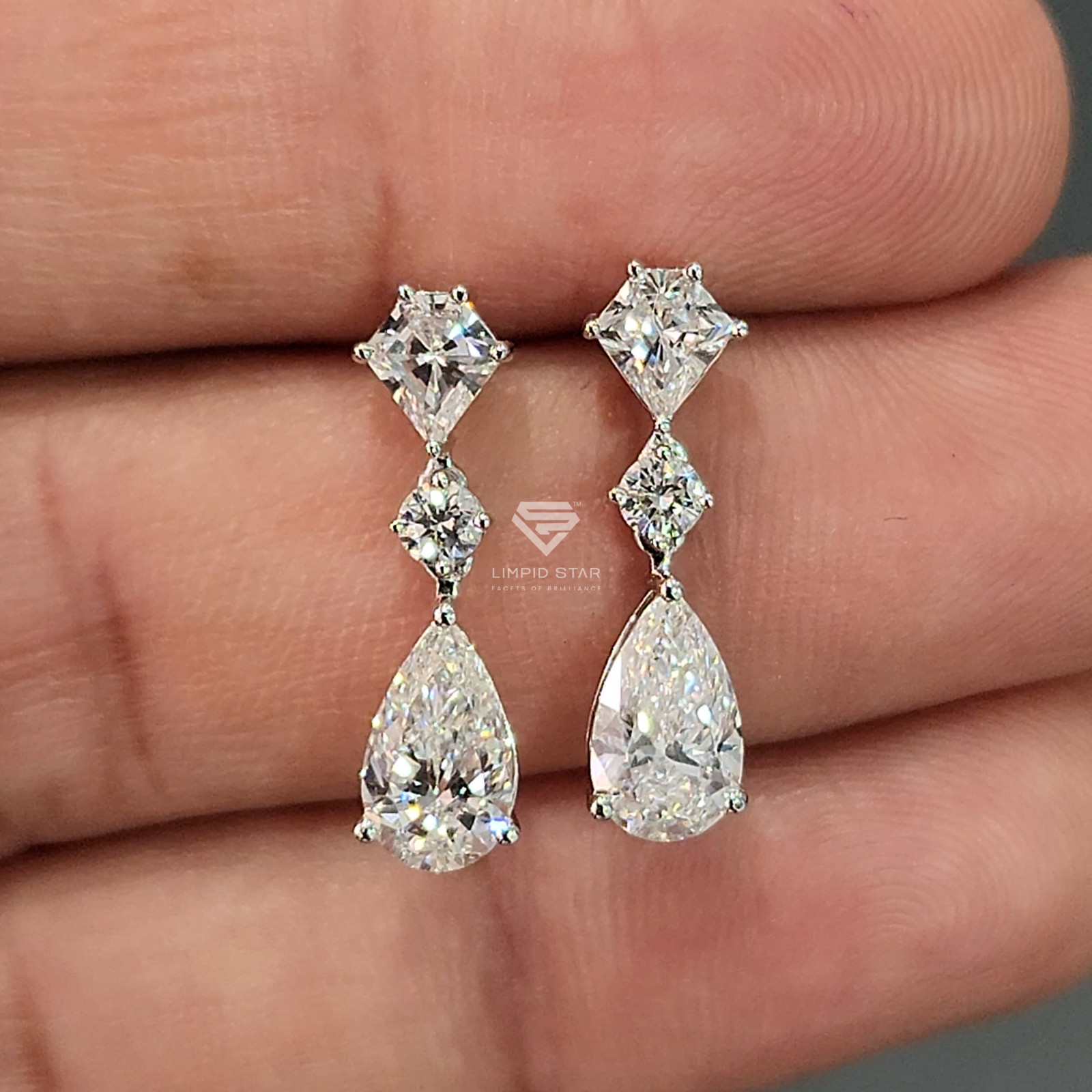 Lab Grown Pear Cut Diamond Drop Earrings | Kite Accent, 925 Silver , IGI