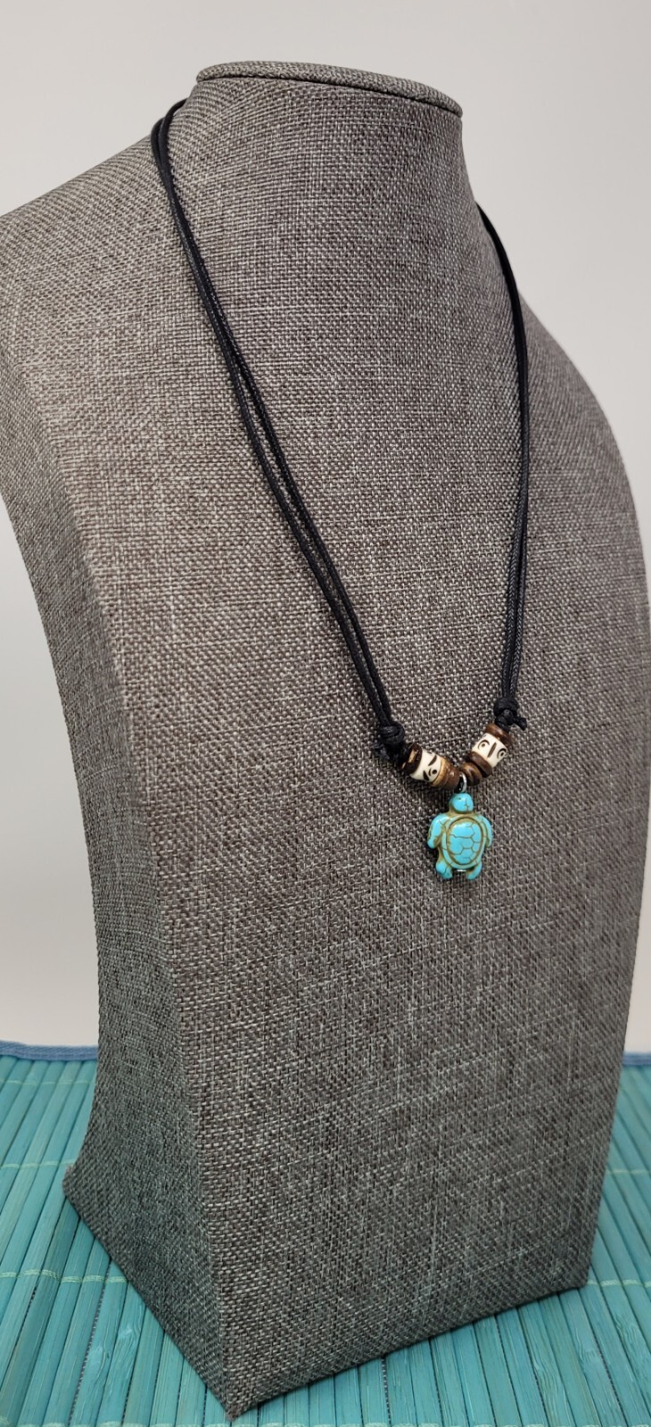 Turquoise Blue Sea Turtle Charm with Black Cord Choker Necklace Turquoise Turtle
