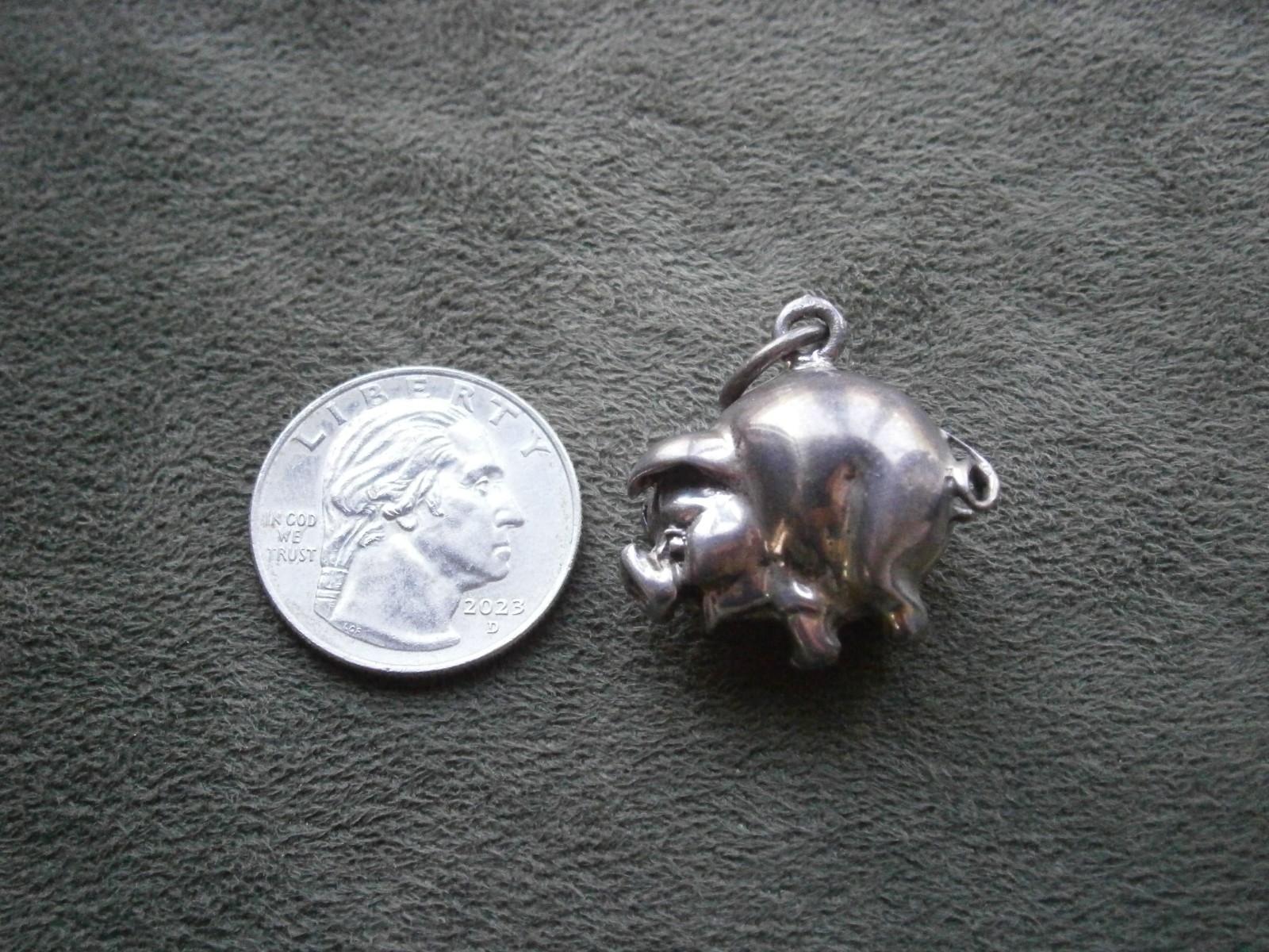 Large Heavy Pig Vintage Solid Sterling Silver Bracelet Charm Pendant 12.0g