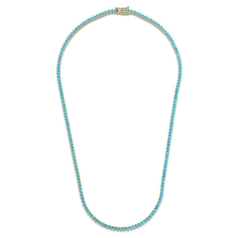 7CT Lab Created Turquoise 3Prong Tennis Necklace 14K Yellow Gold Plated