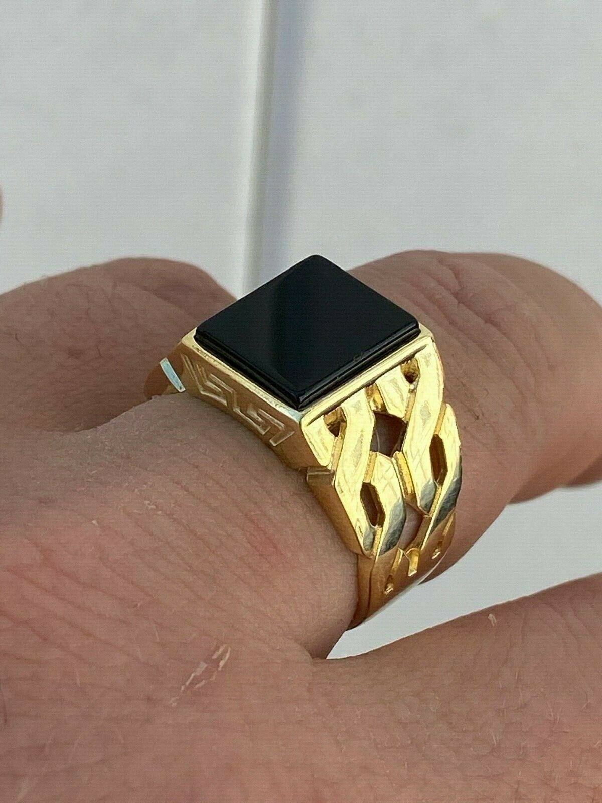 Mens 14k Gold Plated Real Solid 925 Sterling Silver Black Onyx Ring 7-13 Pinky