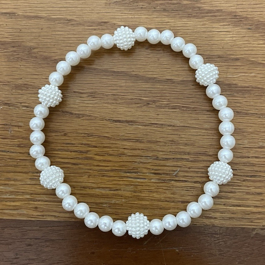 HMADE White Imitation Pearl Round Beaded Stretch Slip-On Bracelet, Beaded Style