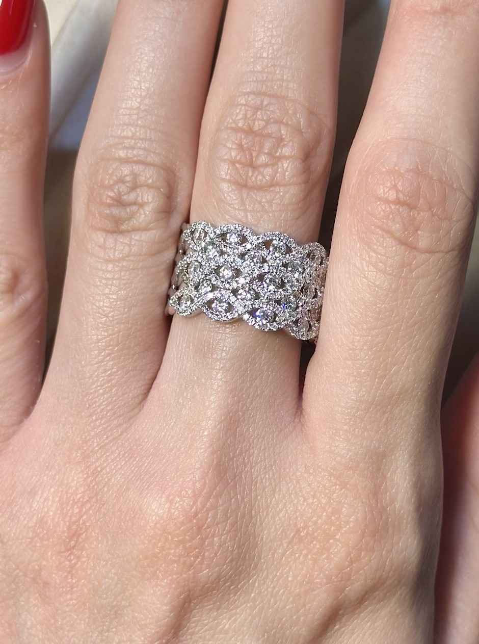 Wide Diamond Band Ring 18K White Gold Approx. 1.50 CTW