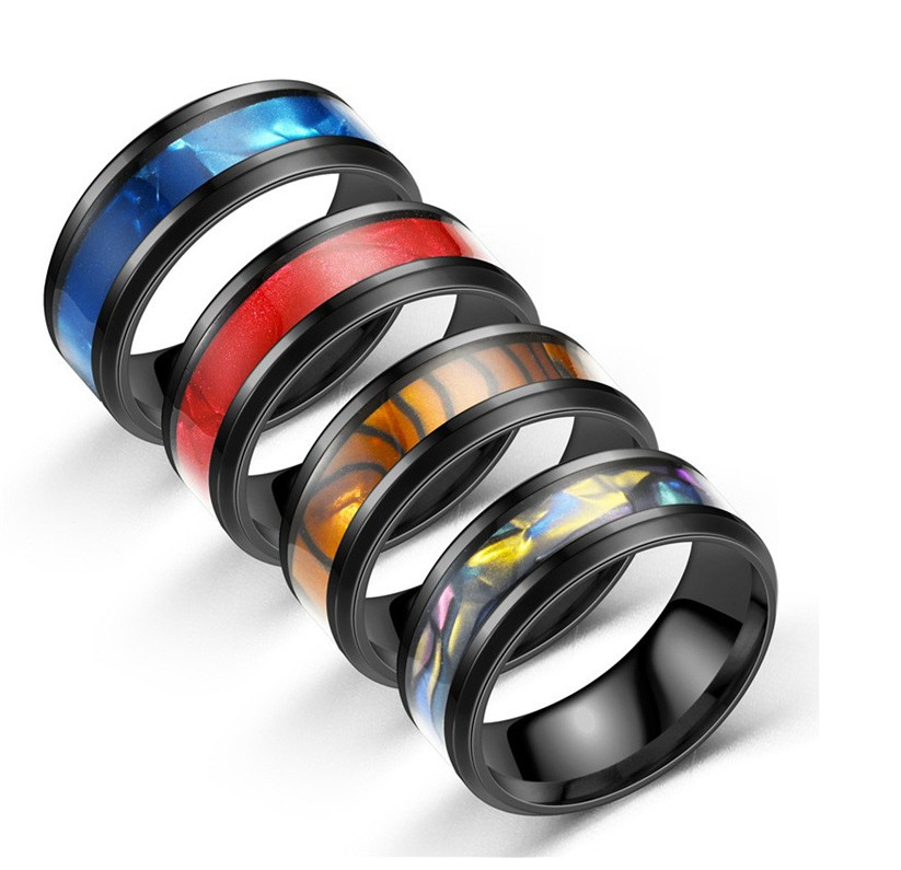 8MM Men Wide Band Black Gold Plated Stainless Steel Shell Band Gift Size 6-13