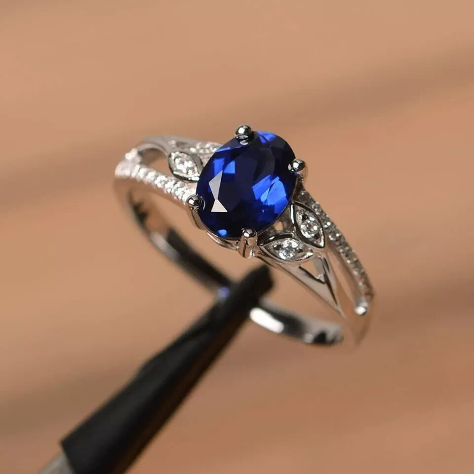 2Ct Oval Lab-Created Sapphire Solitaire Engagement Ring 14K White Gold Plated