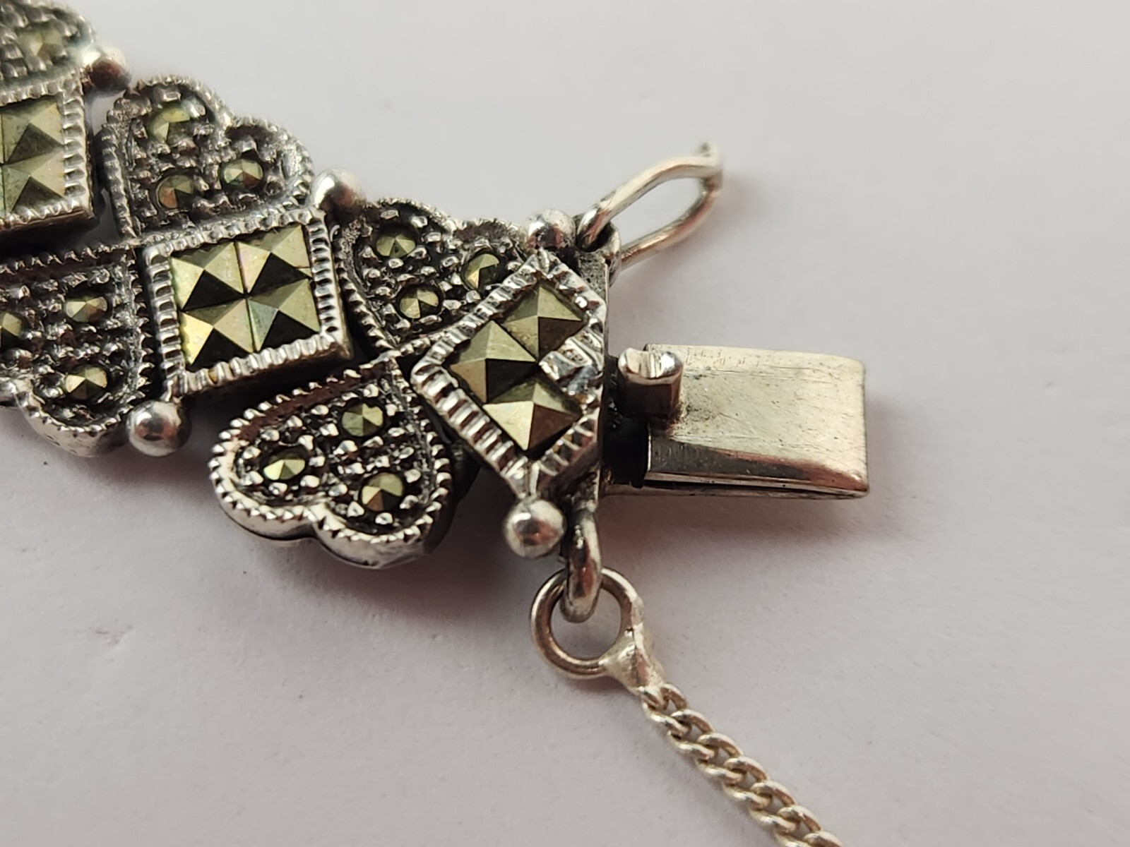 Thai Sterling Silver 925 Marcasite Heart Bracelet 7.5 In – THAI KC 925 – HSNO