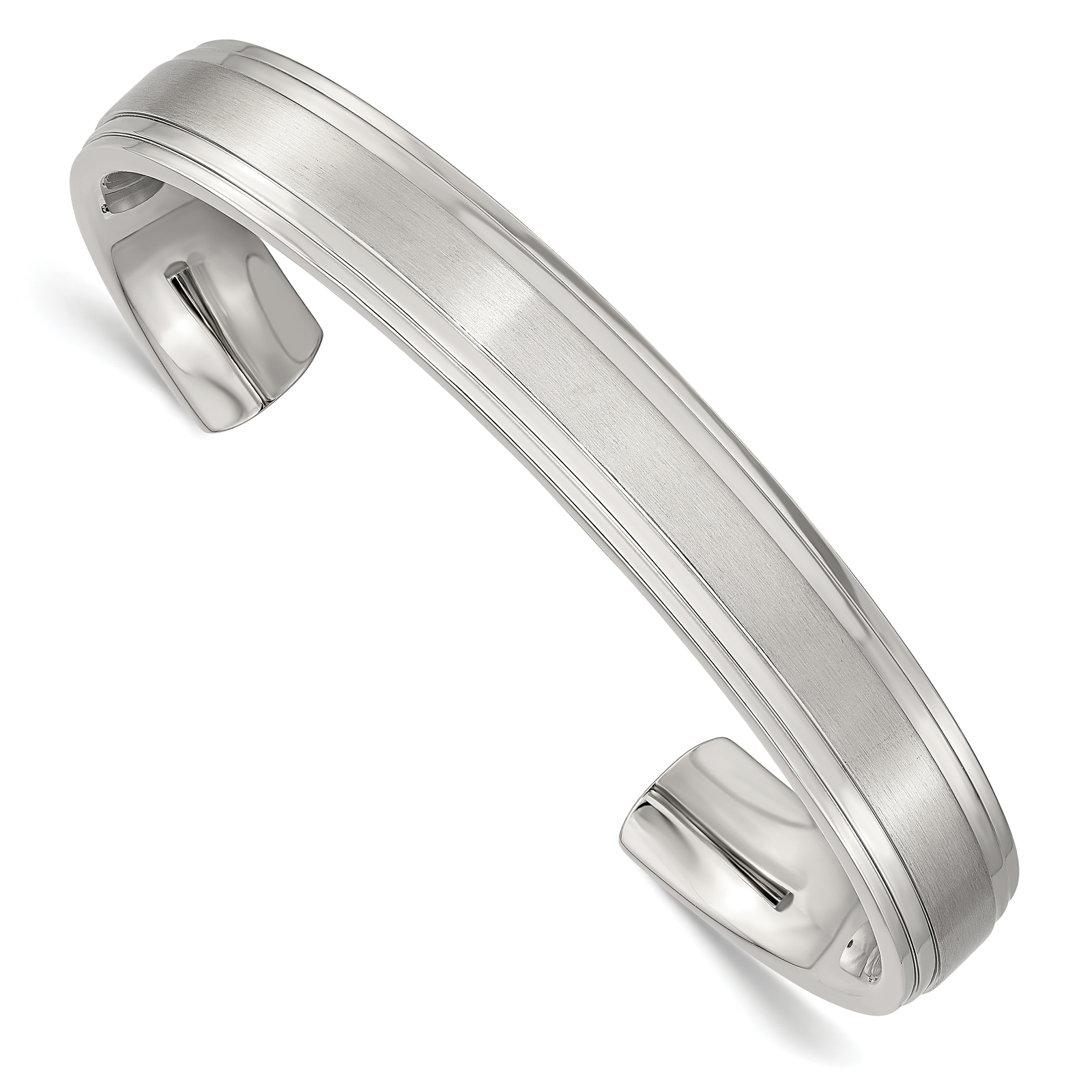 Chisel Stainless Steel Brushed and Polished Double Step Edge 11mm Cuff Bangle SR