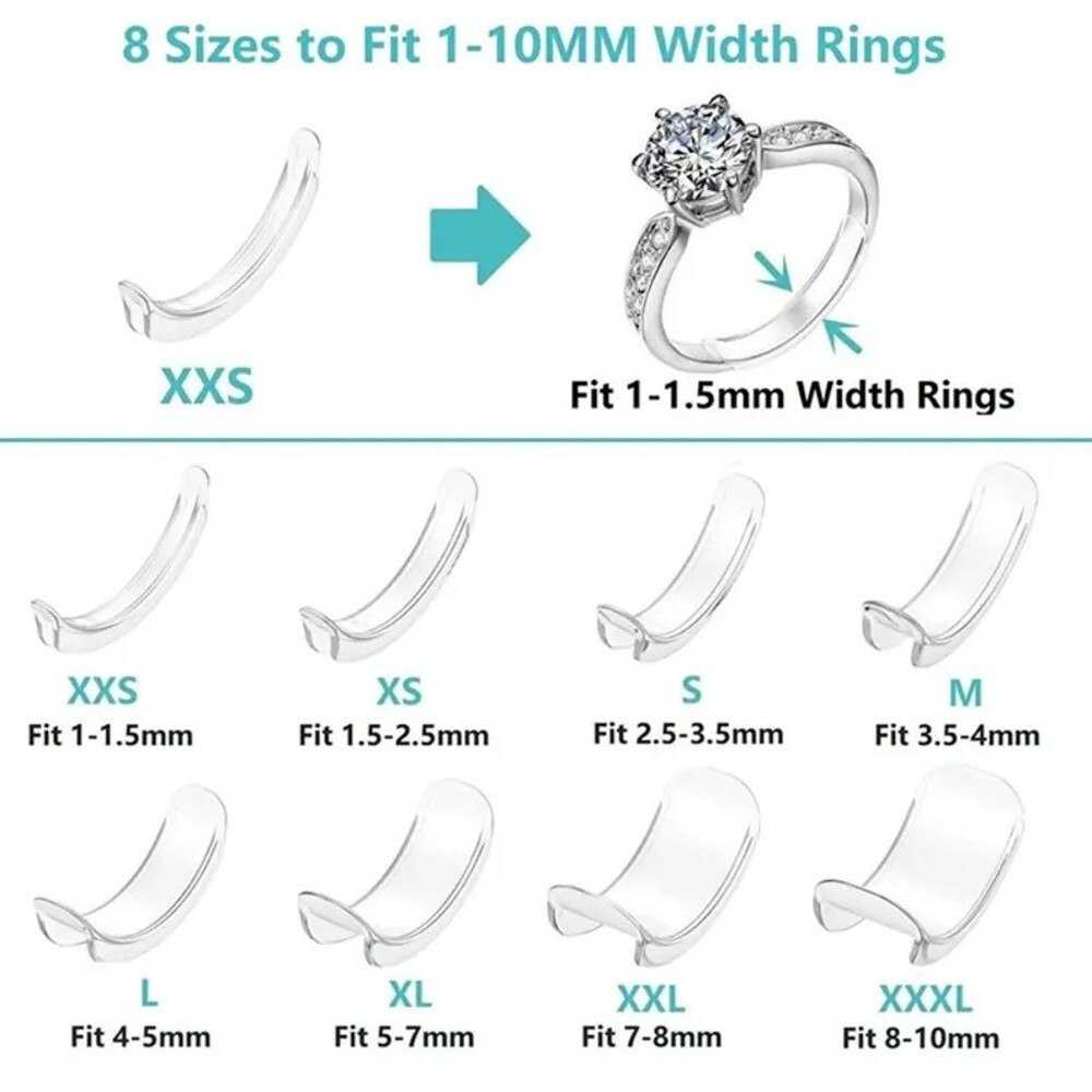 8pcs Different Sizes Invisible Transparent Ring Sizer Adjuster for Loose Rings