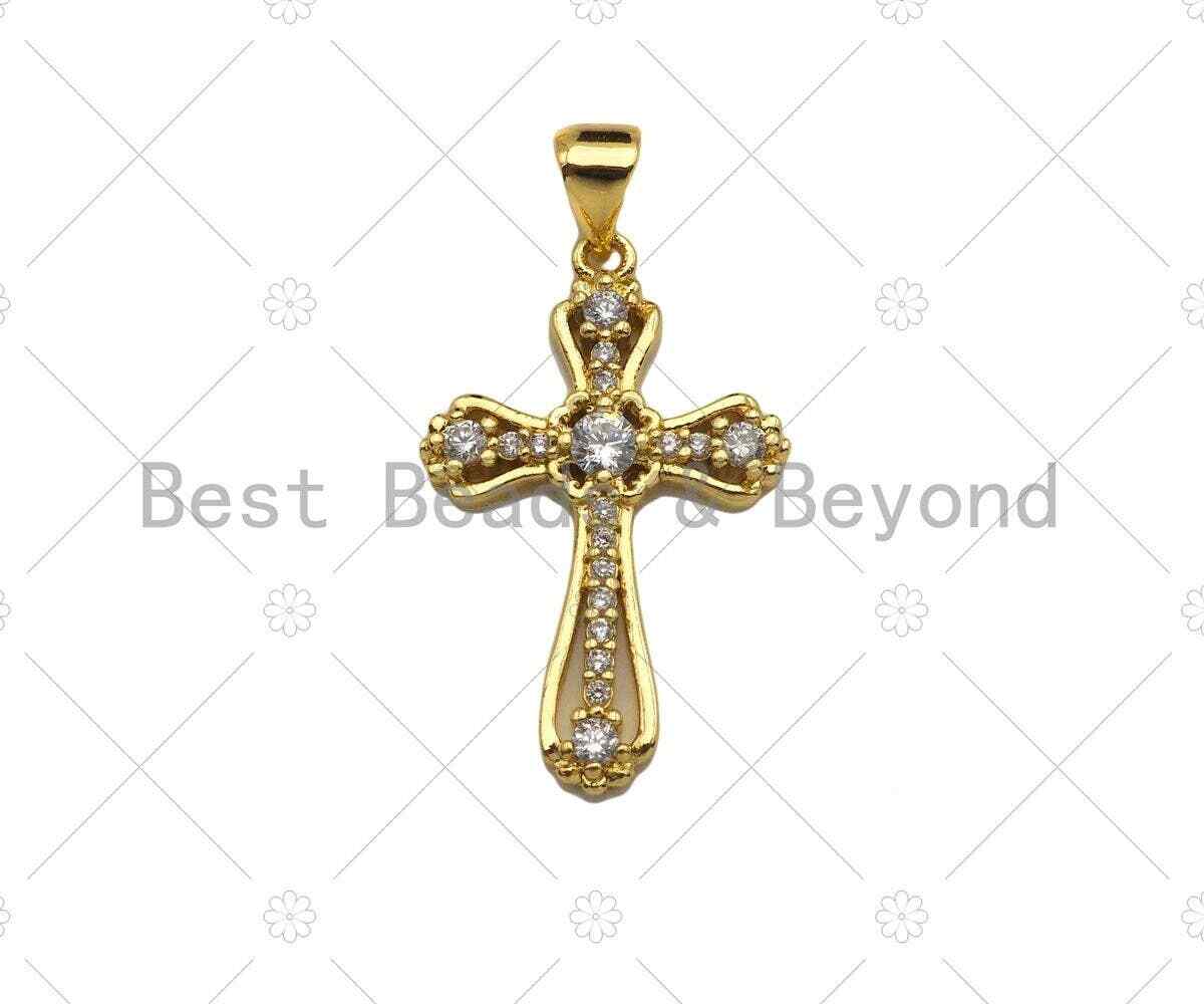CZ Micro Pave Cross Shape Pendan,18K Dainty Gold Charm, Necklace Bracelet Charm
