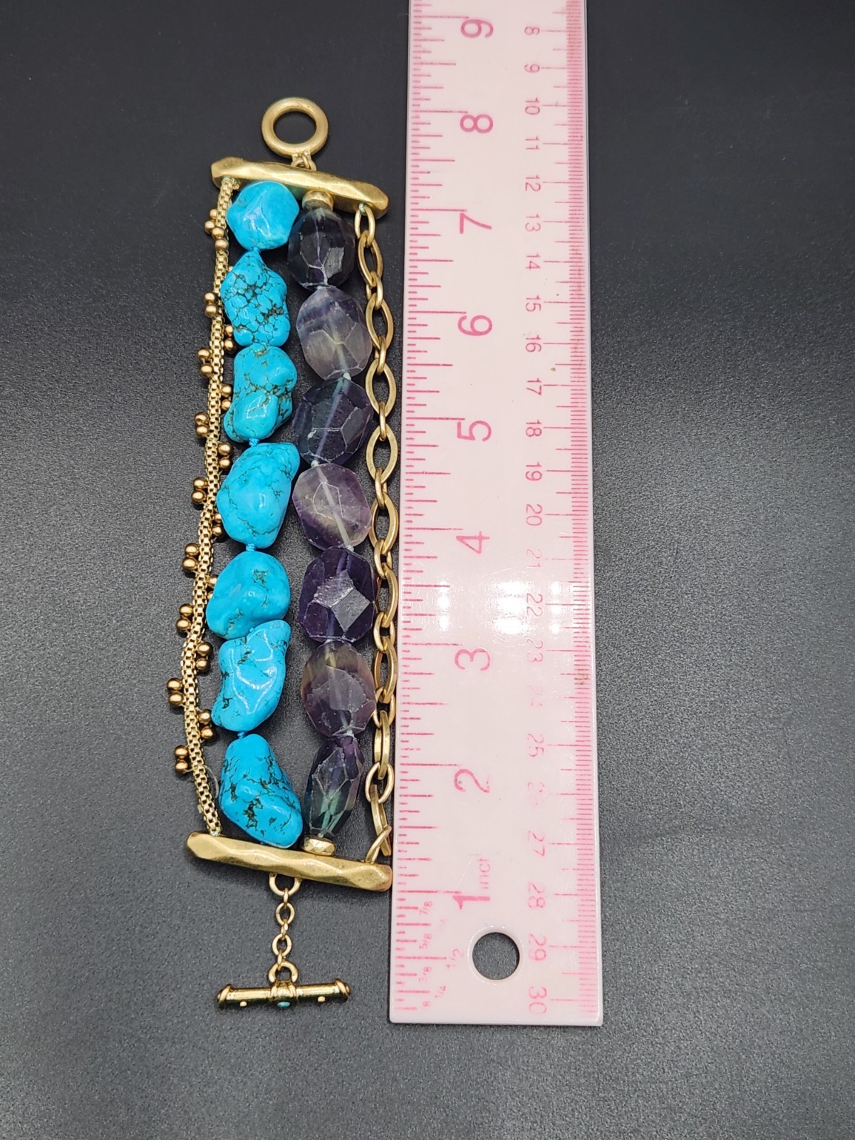 ABS By Allen Schwartz Multi Row Chunky Bead Gold Tone Bracelet