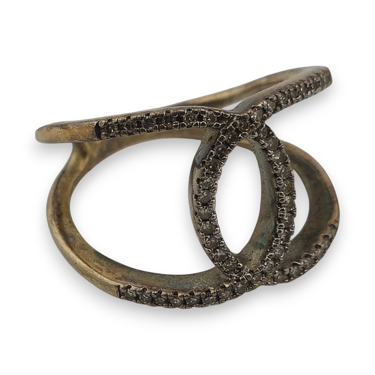 925 Silver Interlocking Loops Ring Size 7.5 4g Pave Stones Stylish Everyday Wear
