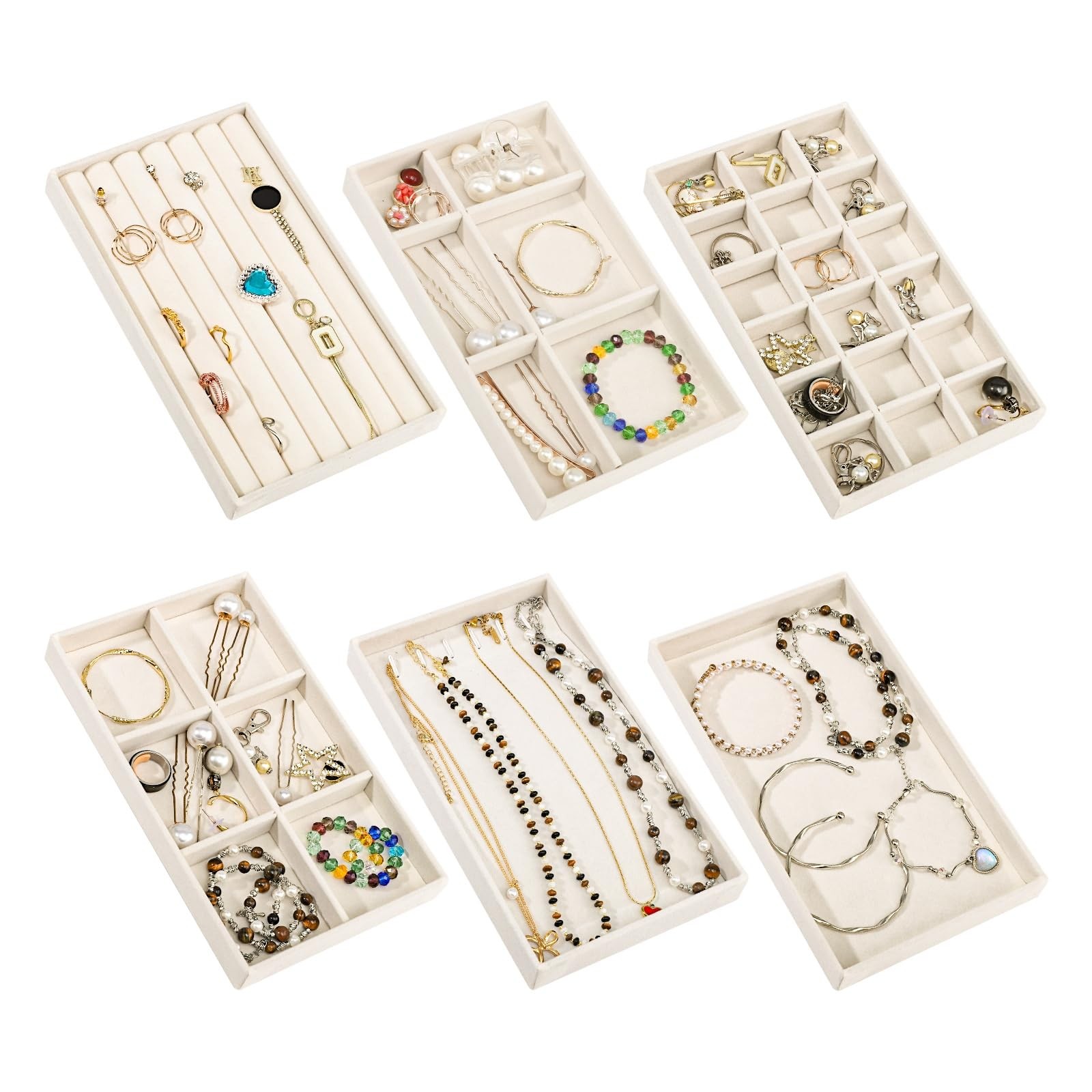 Dntorx Stackable Jewelry Organizer Trays, 6 Set of Velvet Jewelry Drawer Inse…