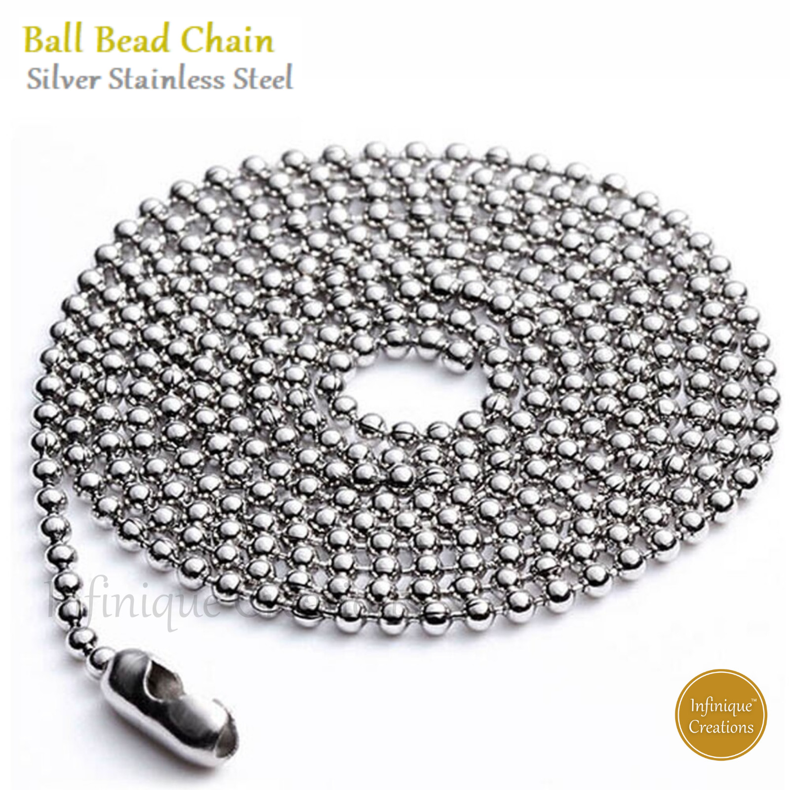 Stainless Steel Silver Ball Bead Chain Bracelet Necklace Men Women 1mm-5mm 7-38″