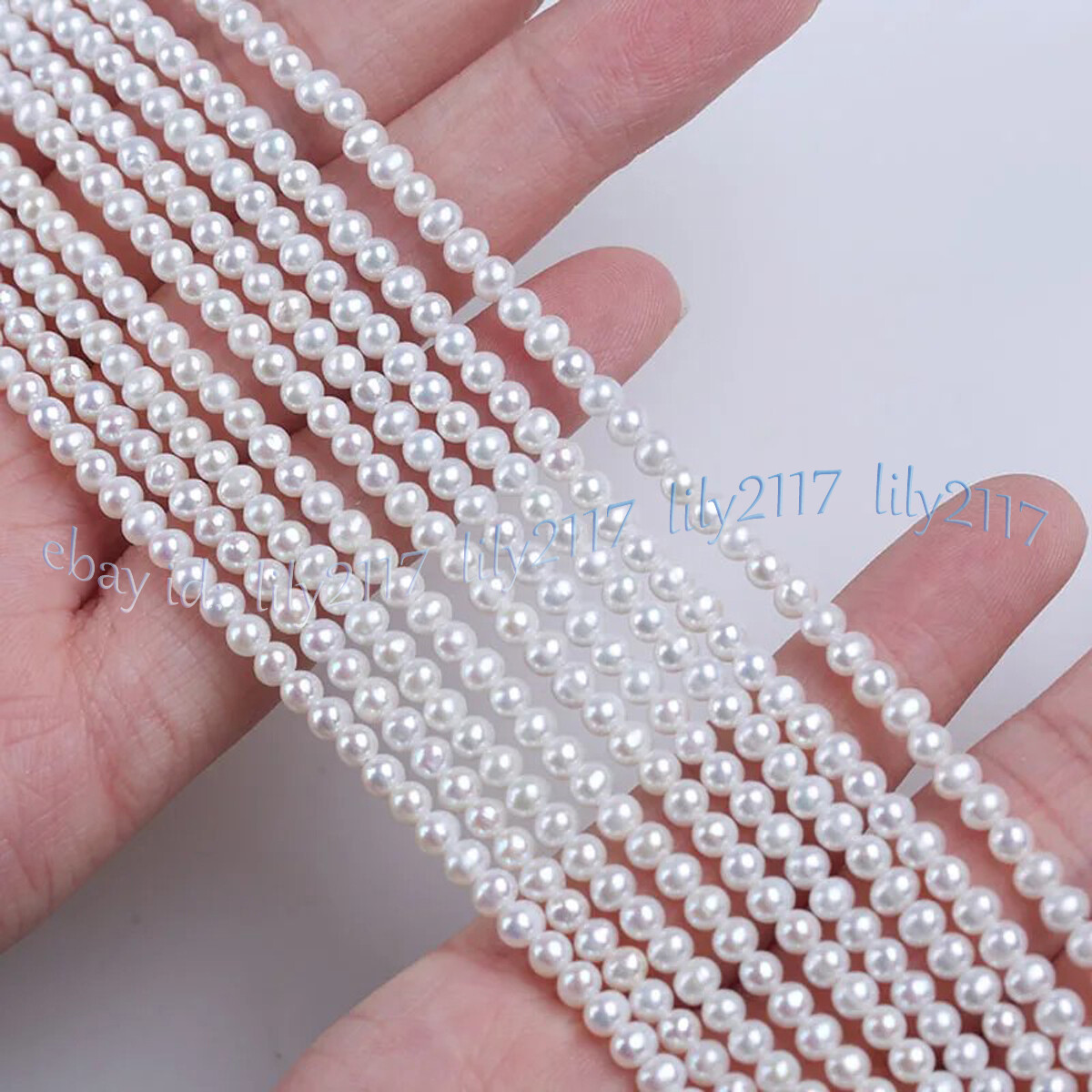 Mini 3-3.5mm Real Natural Akoya White Pearl Round Loose Beads Jewelry DIY 15”