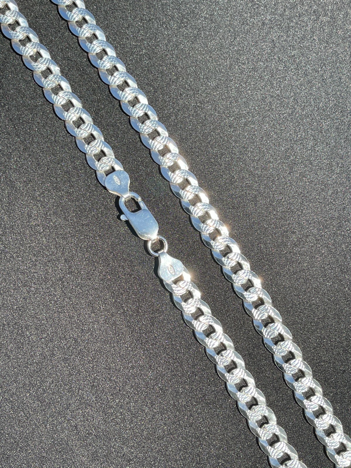 Solid 925 Sterling Silver Men’s Miami Cuban Link Chain Necklace 8mm Diamond Cut