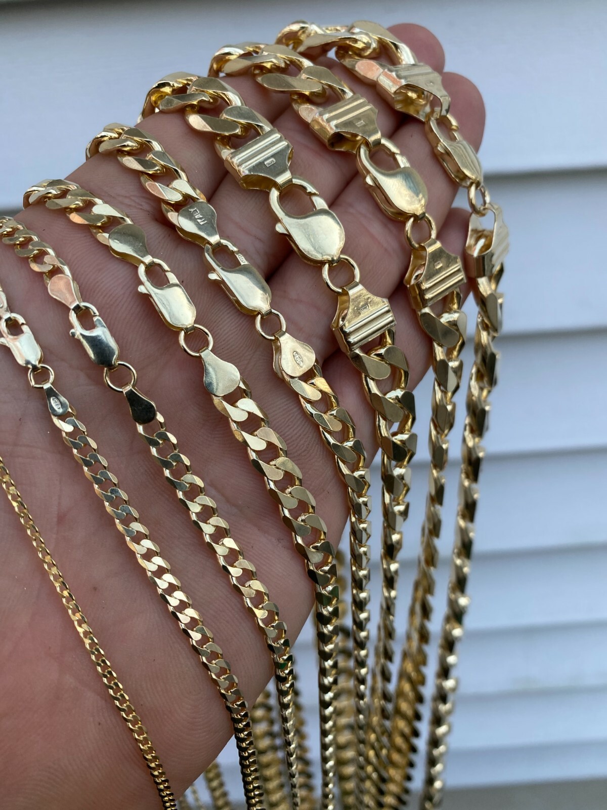 Solida Plata 925 Bañada Oro de 14k Cadena o Pulsera Estilo Miami Cuban