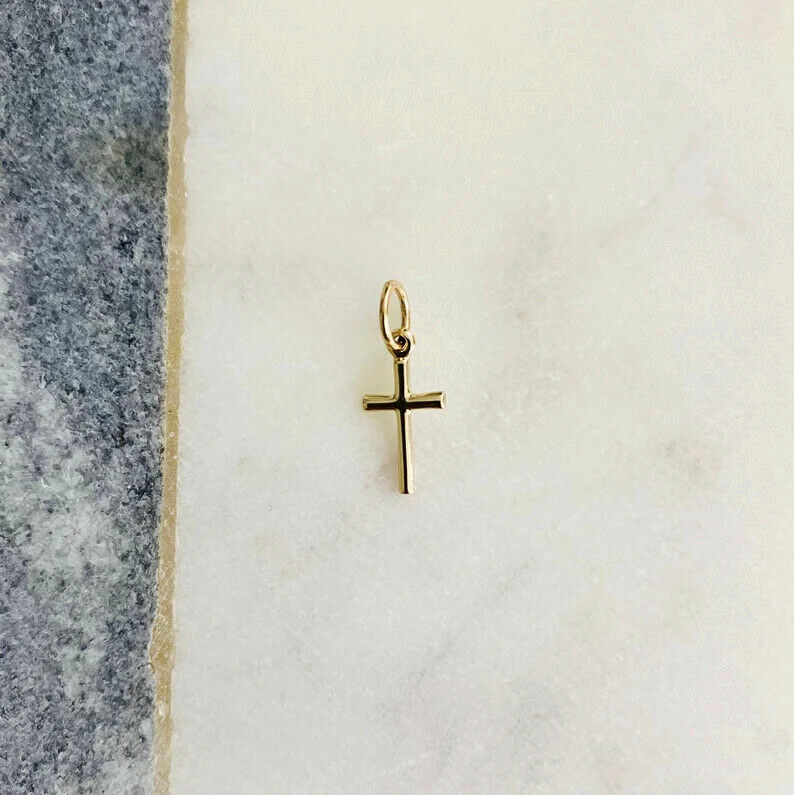 10K Real Solid Gold 18mm x 8mm Small Tiny Cross Charm, Gold Cross Pendant- K2280