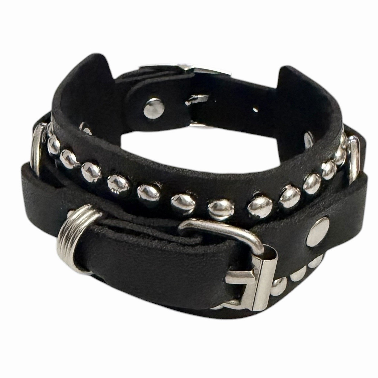NEW Cuff Bracelet 7”-8” Buckle Studded O-Ring Black Faux Leather