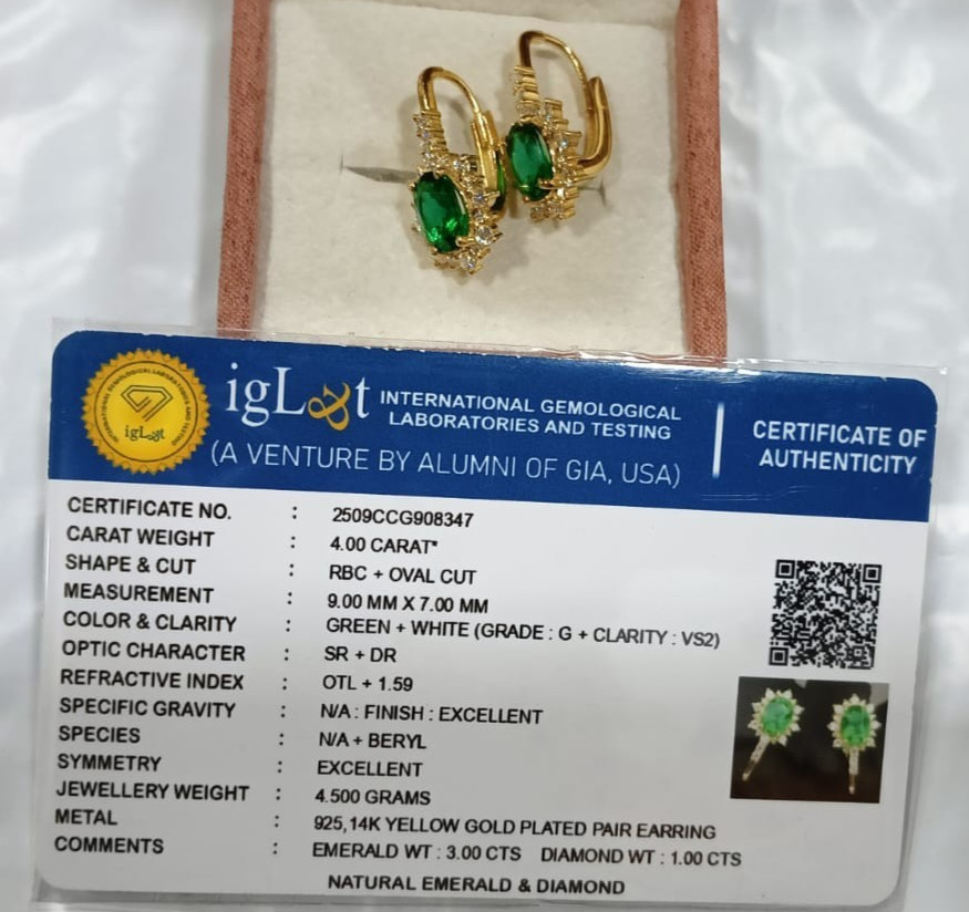 4.00ct Oval Cut Natural Emerald & Diamond Earring 14K Yellow Gold Plated