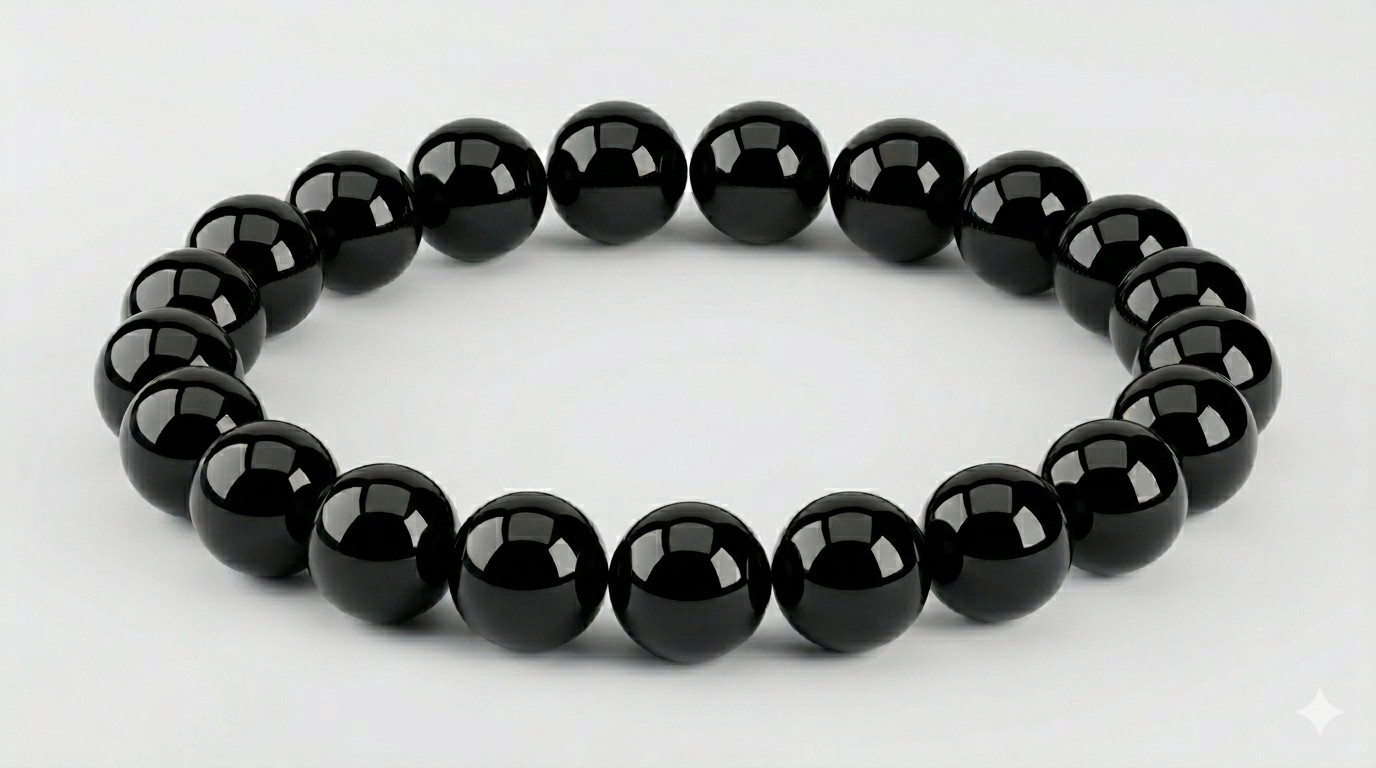 Beaded Bracelet 8mm Natural Stone Beads Men’s Gorgeous Semi-Precious Black Onyx