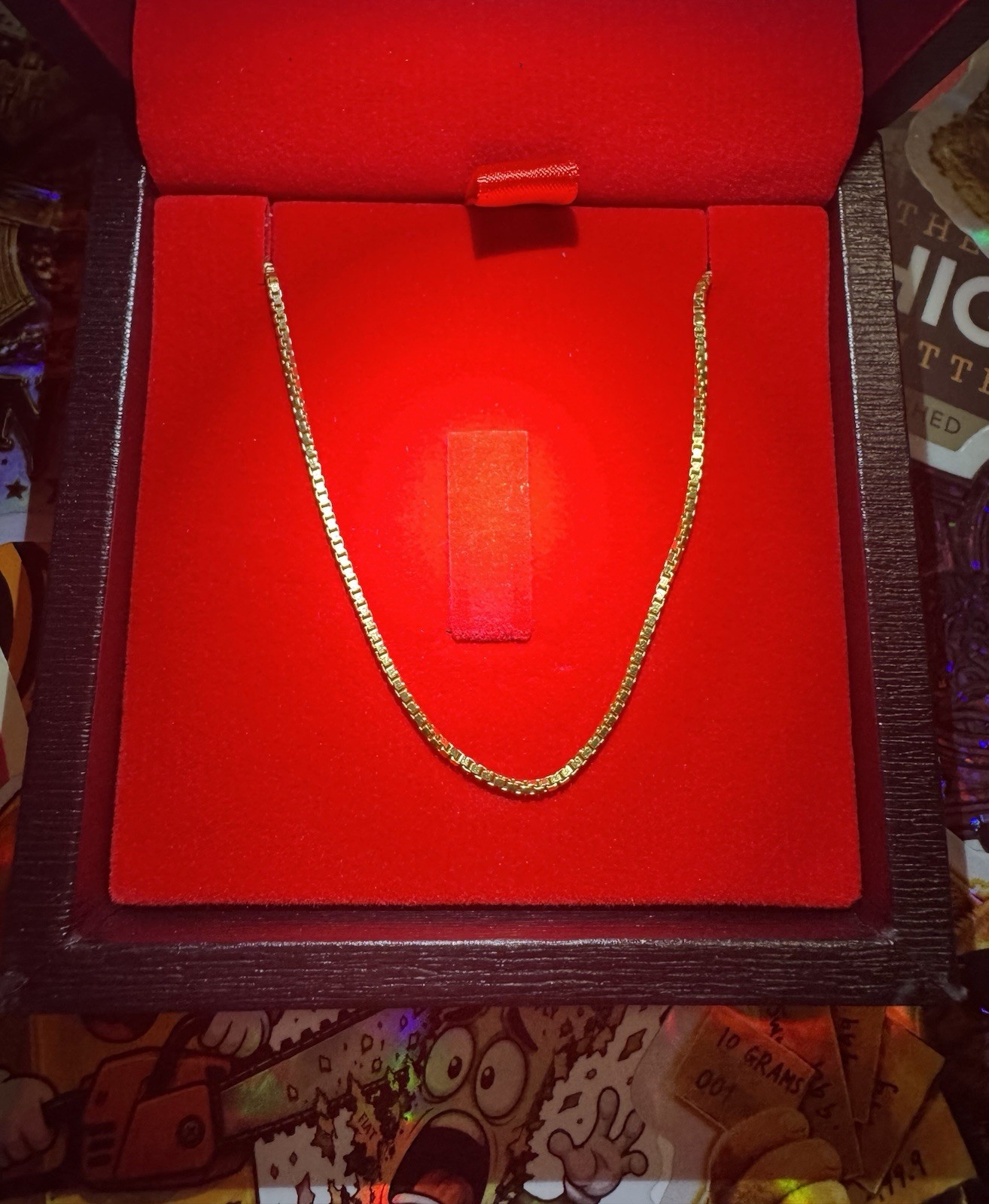 10K Yellow Gold Box Chain Necklace, Lobster Clasp, Italy Sourced, Signed