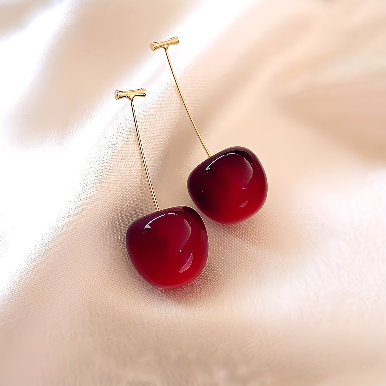 Cute Red Cherry Drop Dangle Fruit Earrings Trendy Jewelry Gift for Women