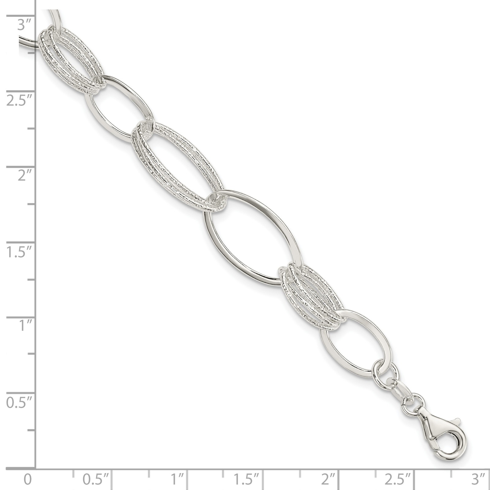 Silver Polished and Textured Oval Link Bracelet QG3338