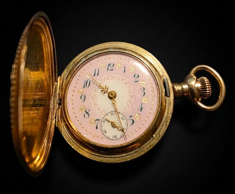 Waltham Hunter Case Pocket Watch Pink Dial – Engraved GF 25 years MULTI TONE F/B