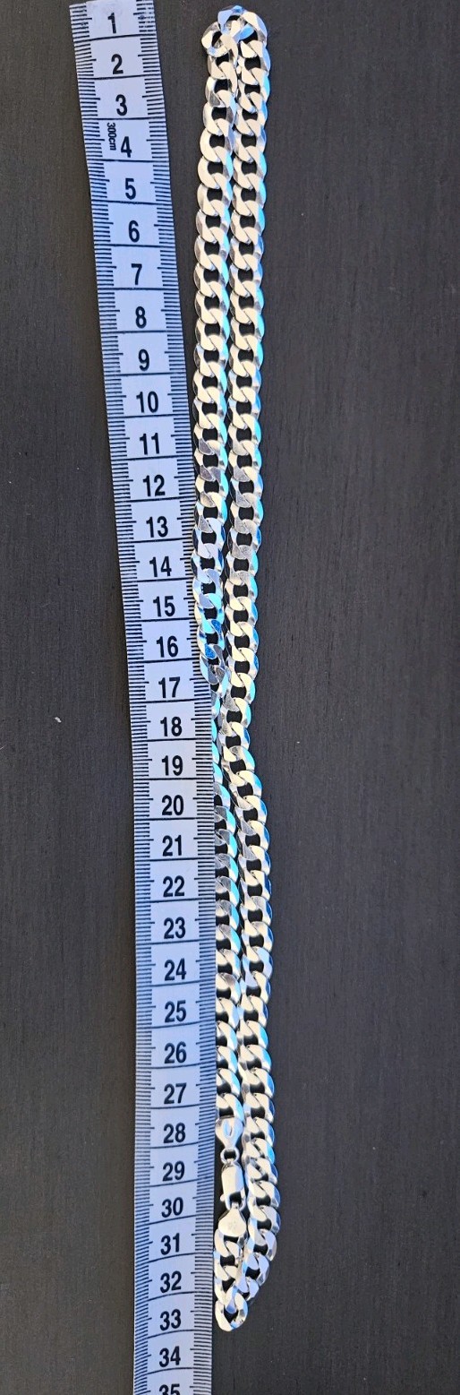 Men’s Flat Miami Cuban Link Chain Solid 925 Sterling Silver 8mm Thick Italy Made