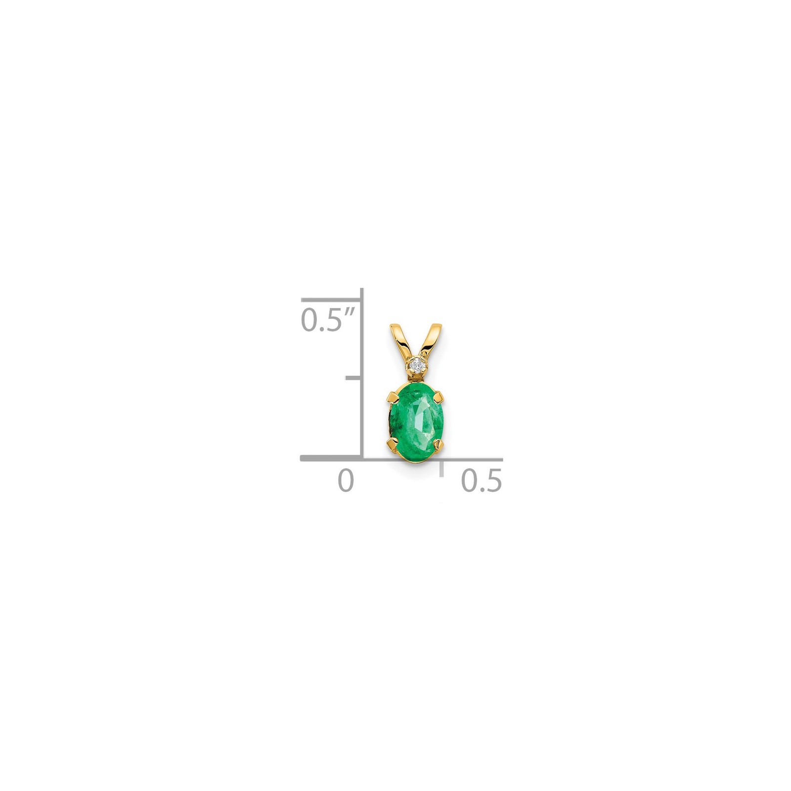 14k Yellow Gold Solid Oval Emerald Pendant with Diamond Accent 12mm