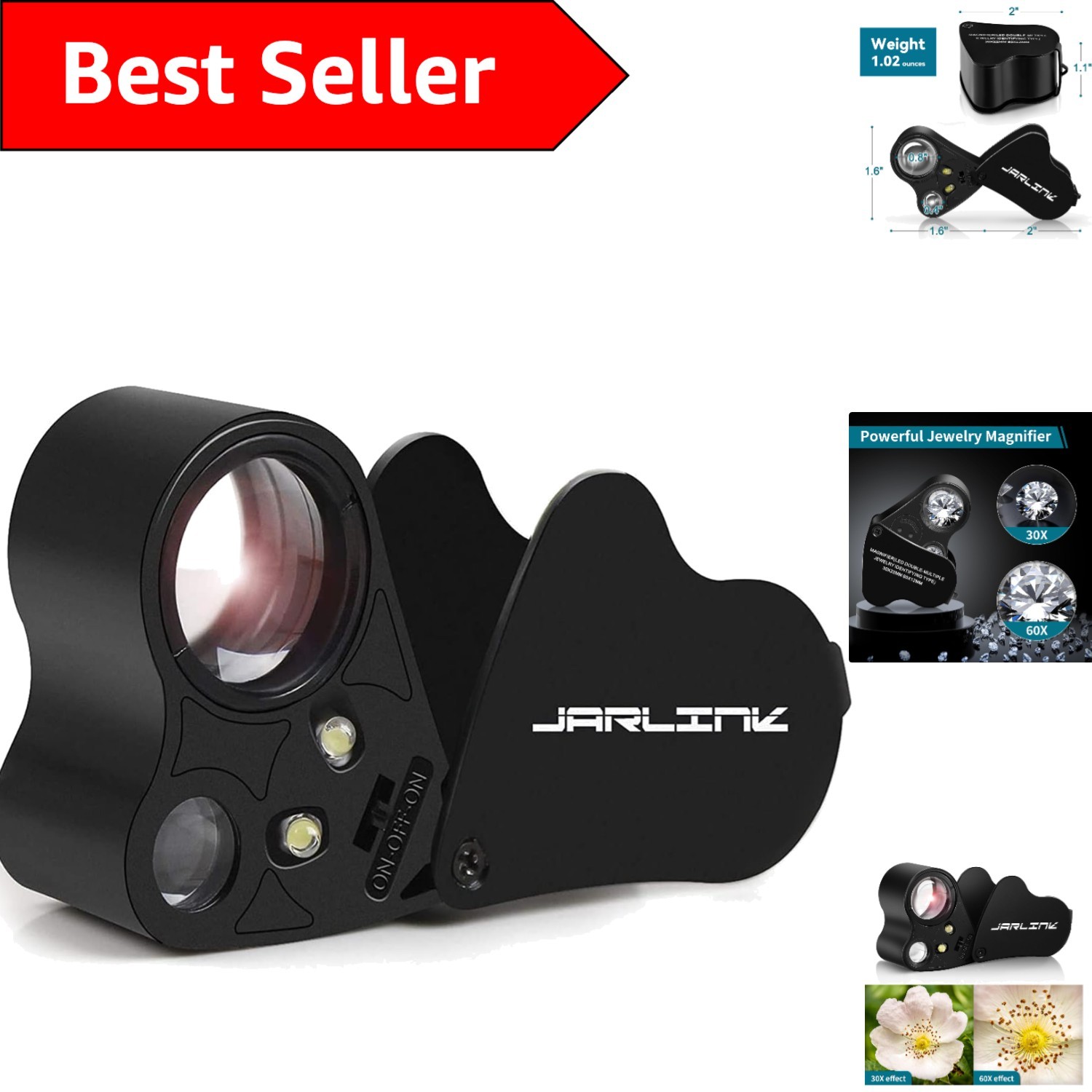 30X 60X Illuminated Magnifying Jewelers Loupe, Foldable Jewelry Magnifier wit…