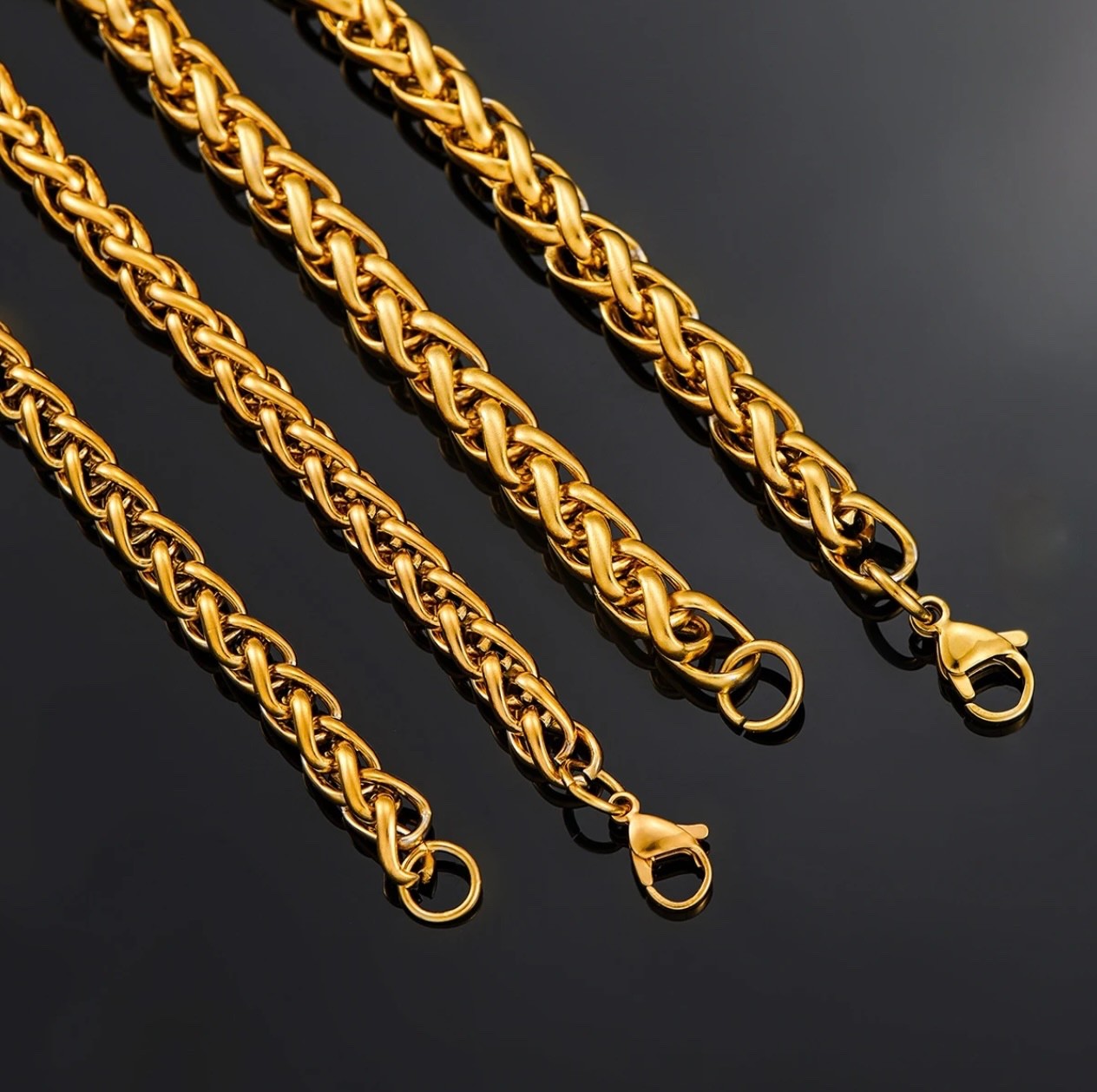 18K Gold Filled Wheat Spiga Chain Necklace 18-24″ Mens Women’s