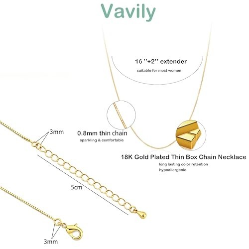 Minimalist Thin Gold Chain 18K Gold Thin Box Chain Necklace Short Small Gold Cha