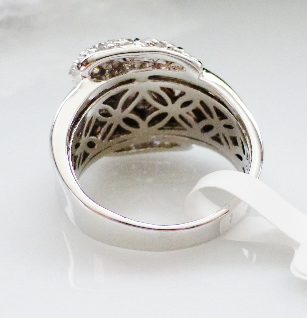 Buckle Band Ring Silver Rhodium Plated-Shiny CZ’s-1/2″ Wide-NWT-Size Selectable