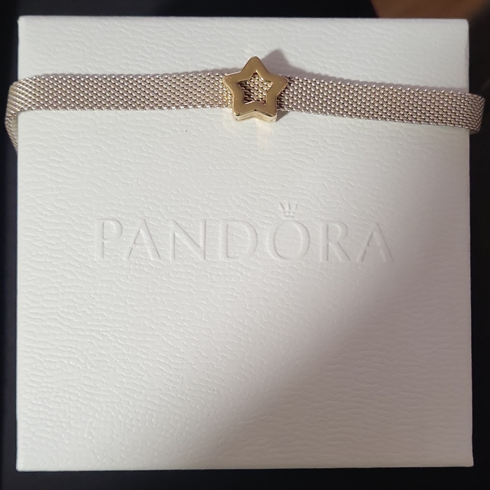 PANDORA Rosegold/gold Mesh Gold Charm Bracelet, Adjustable Box Closure 6 In.