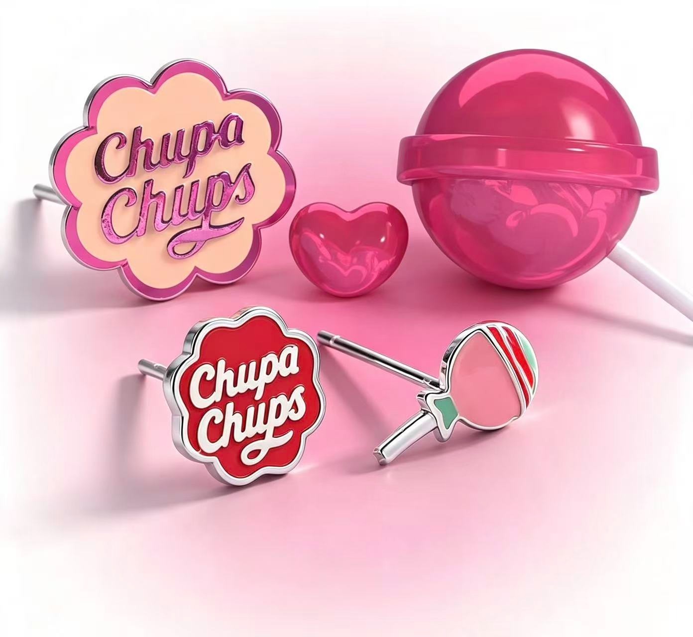 🍭 Cute Chupa Chups Lollipop Enamel Stud Earrings – Asymmetrical – Brand New