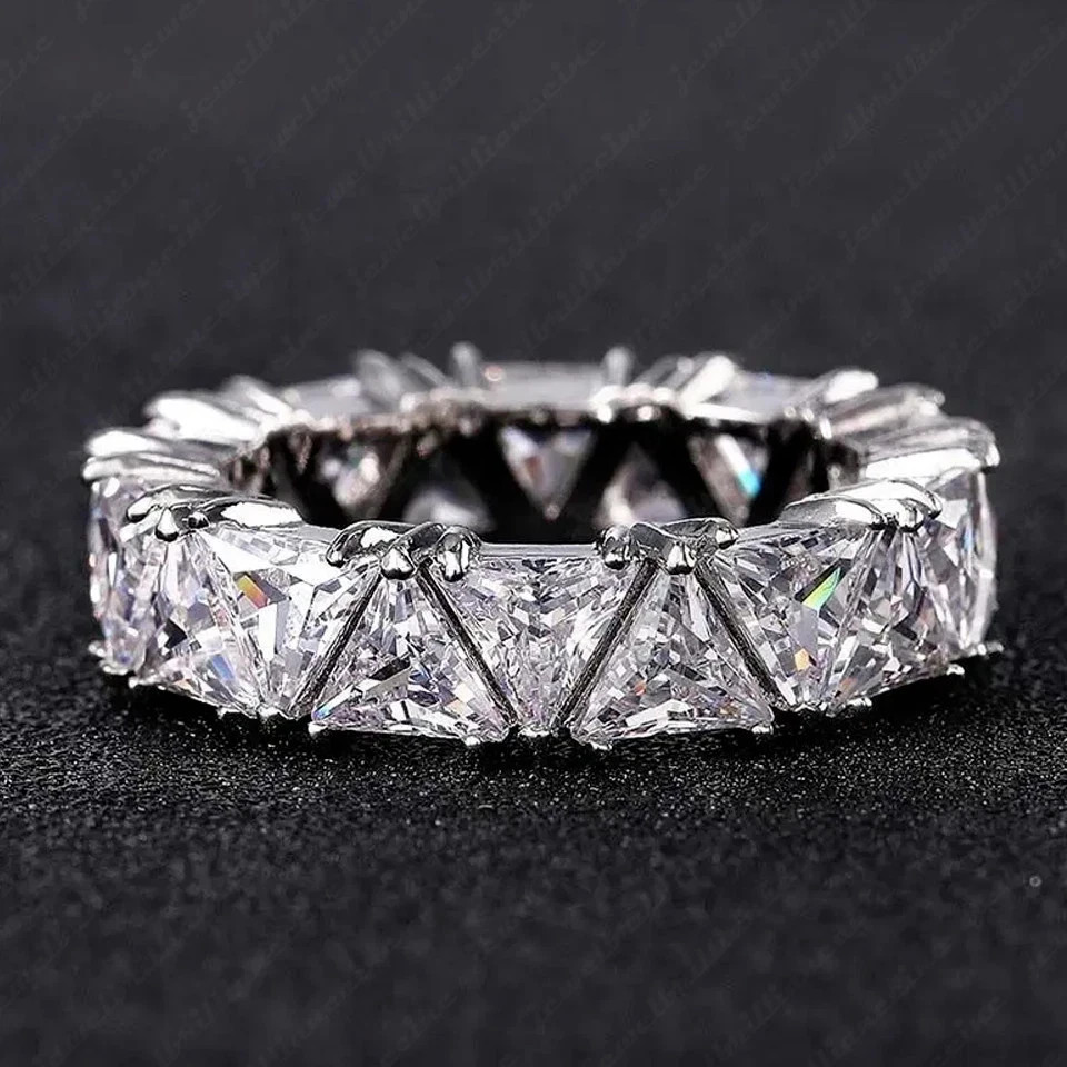6Ct Trillion Cut Natural Diamond Solid 18K White Gold Luxury Eternity Band Ring