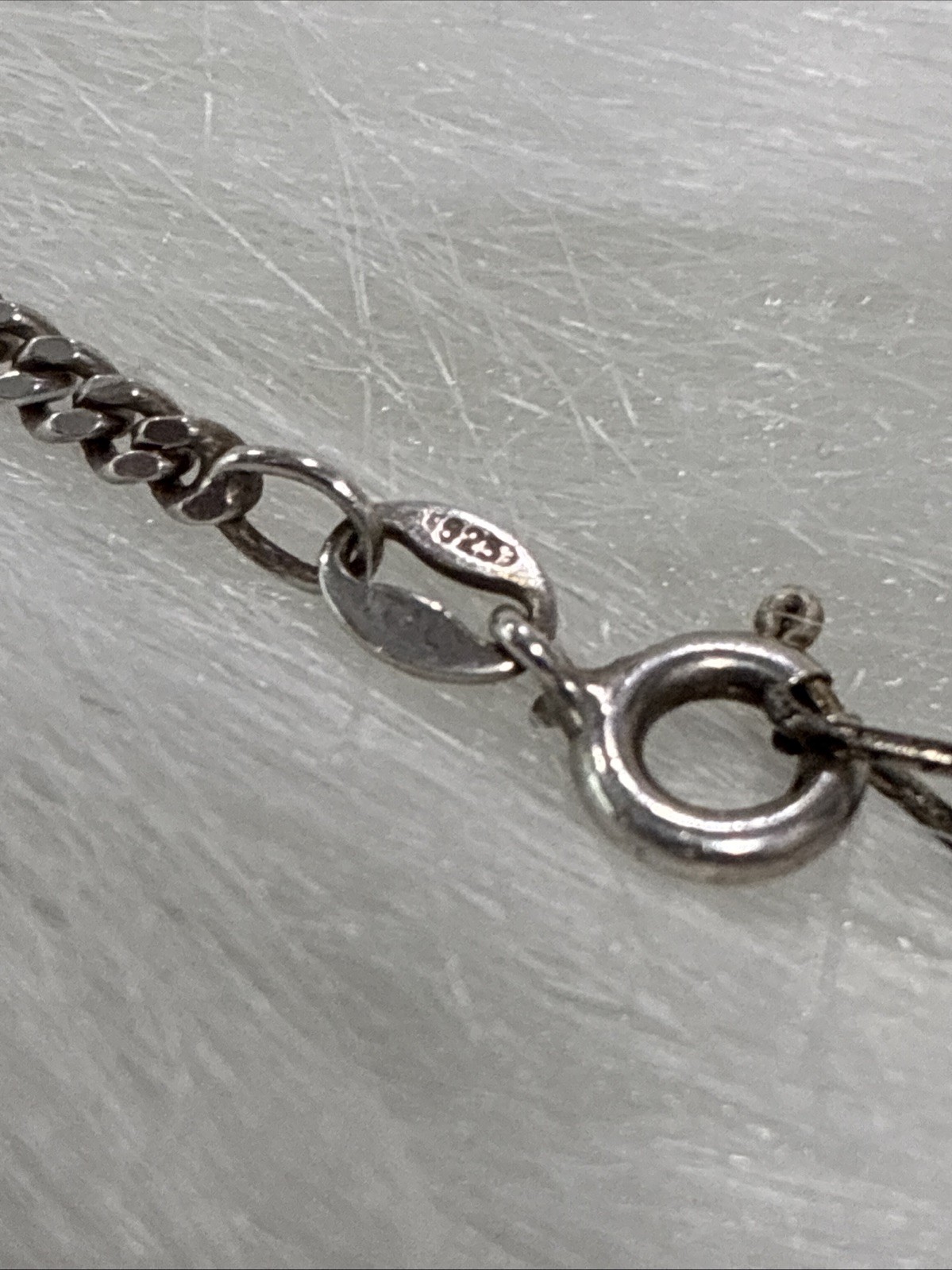 925 Italy Sterling Silver Curb Chain Peach Halo Black Marcasite Pendant Necklace