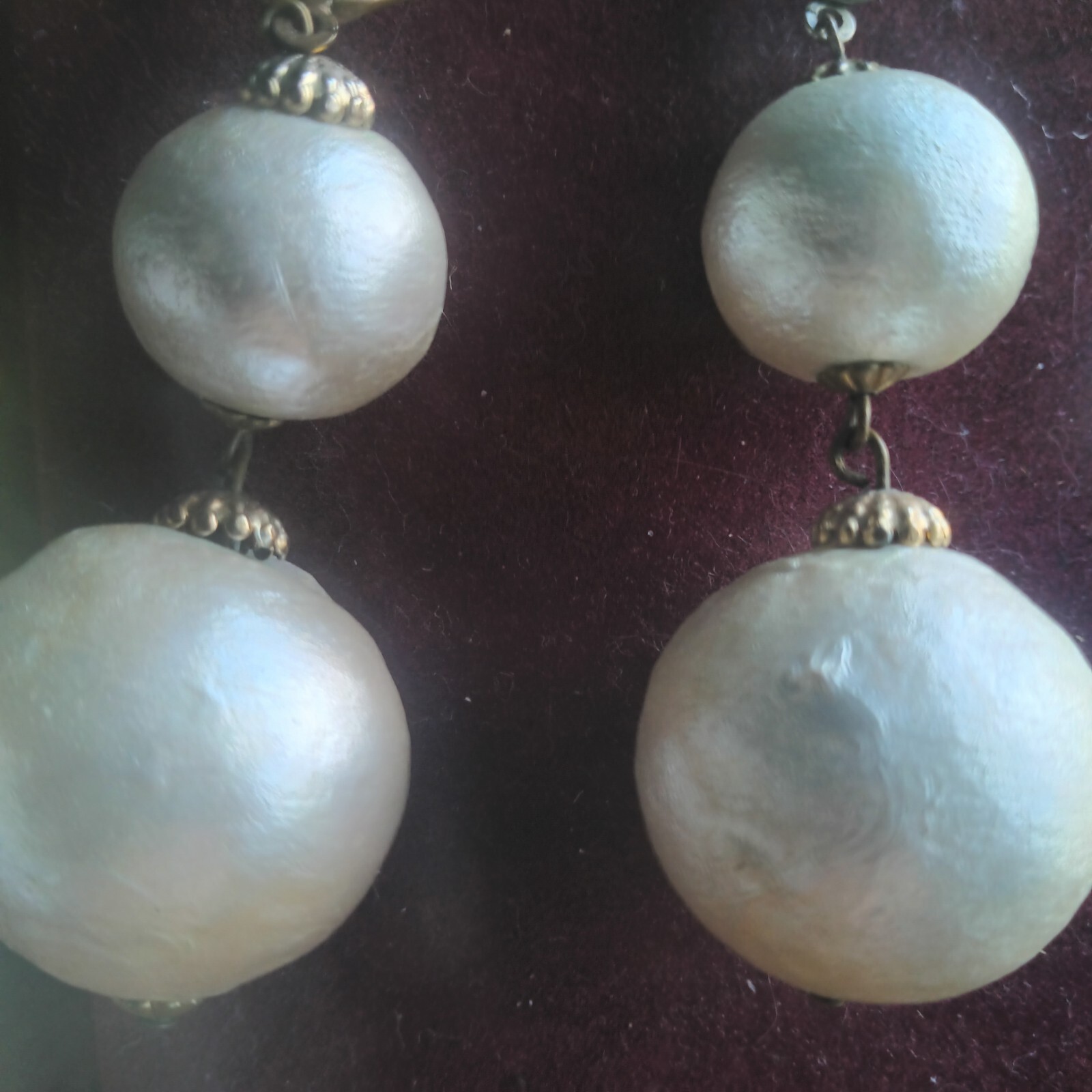 Stylish White Cotton Pearl Dangle EARRINGS 2.5″ Hook and Clip Combo