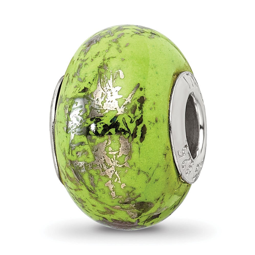 Silver Reflections Green w/Platinum Foil Ceramic Bead QRS2342