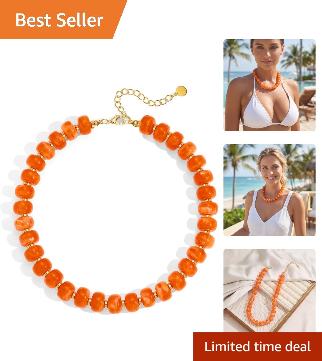 Adjustable Orange Beaded Necklace with Lobster Clasp – Perfect for Layering
