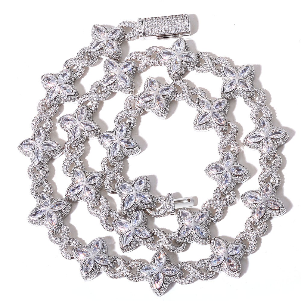 18K Gold Plated Four Leaf Clover Chain 5A Iced CZ Out Hip Hop Jewelry for Men