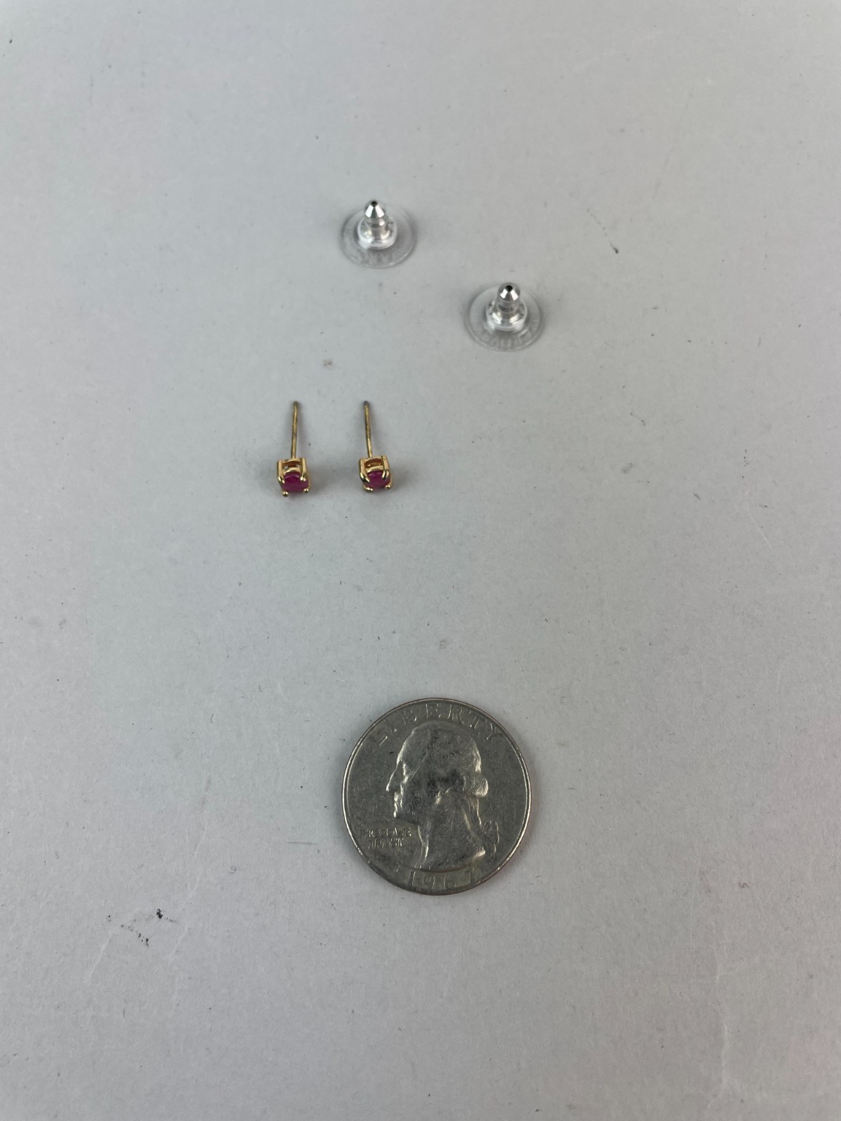Ruby Red Stone Gold-Tone Dainty Minimalist Stud Earrings