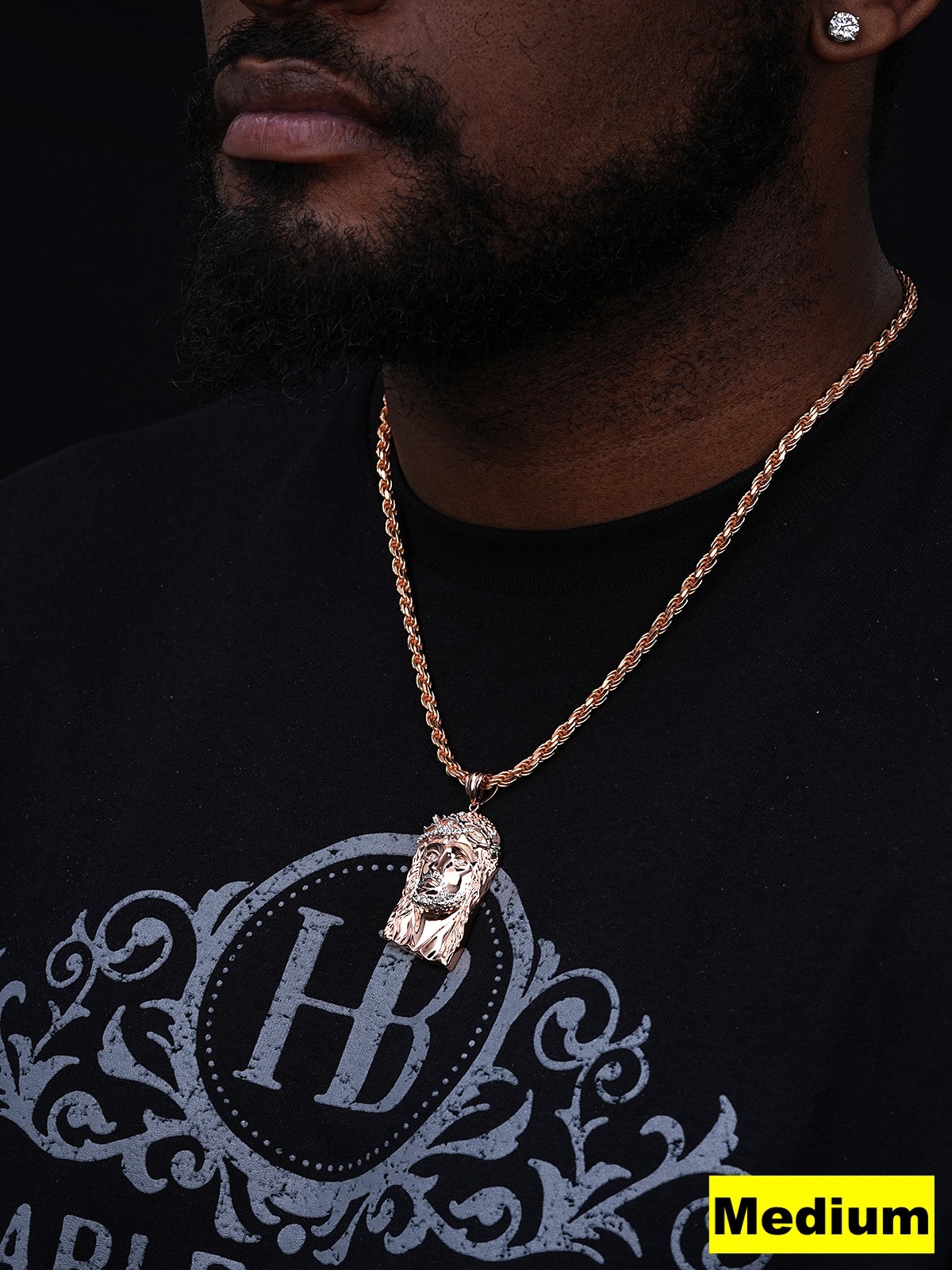 Solid 925 Silver 14k Rose Gold Plated Jesus Piece ITALY Necklace Real CZ Hip Hop