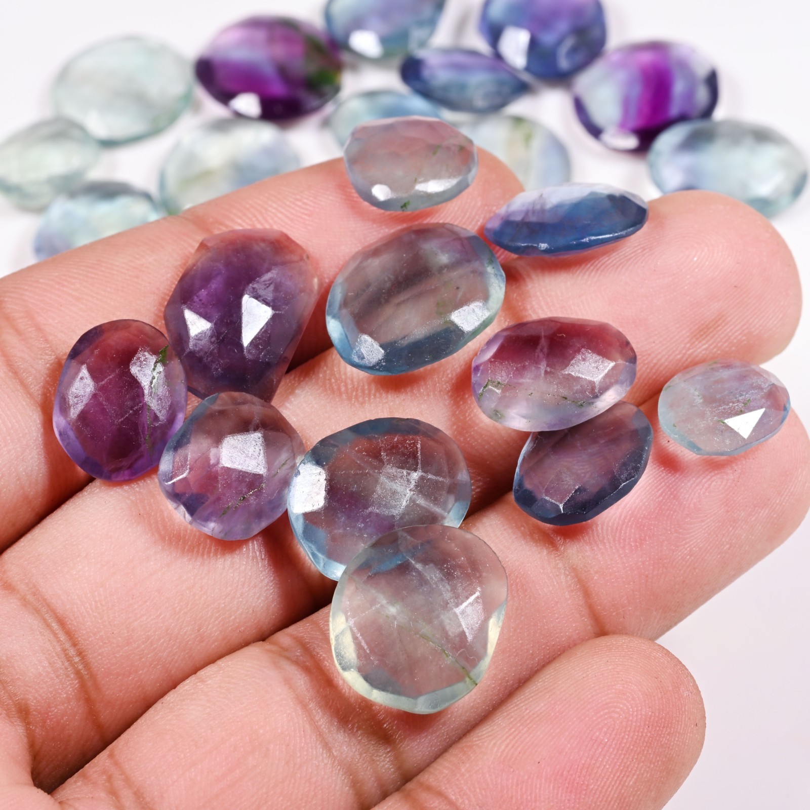 AAA+ Natural Rainbow Flourite Rose Cut Mix Shape Loose Gemstone 11X10-16X14 MM