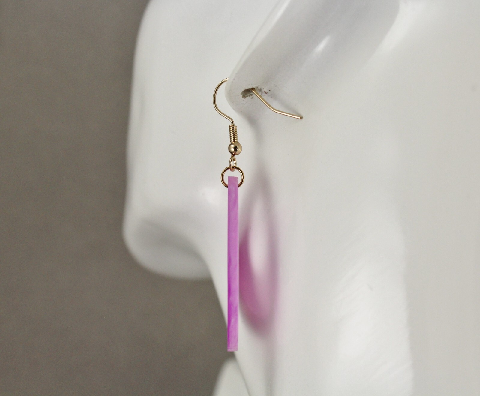 Purple teardrop earrings lightweight dangle cut out oval outline 2.25″ long