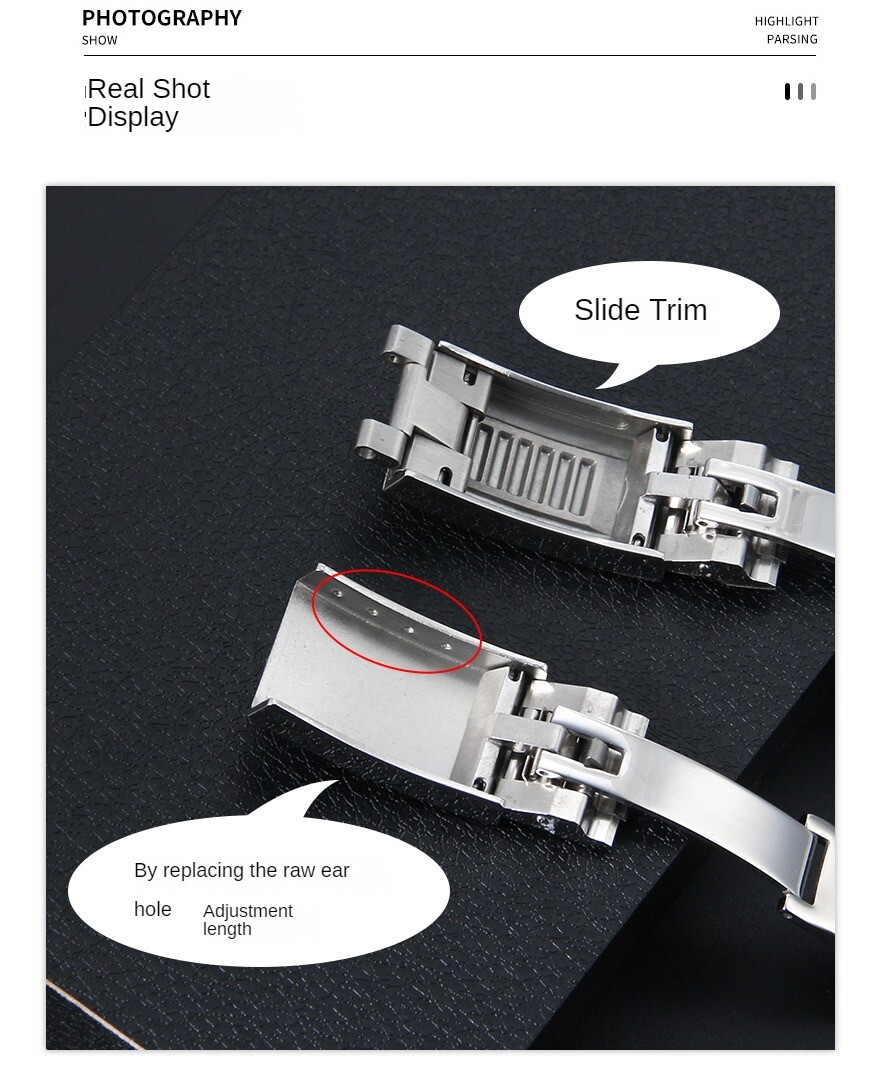 Premium Stainless Steel Folding Clasp for Rolex Rubber Strap Metal Buckle 16x9mm