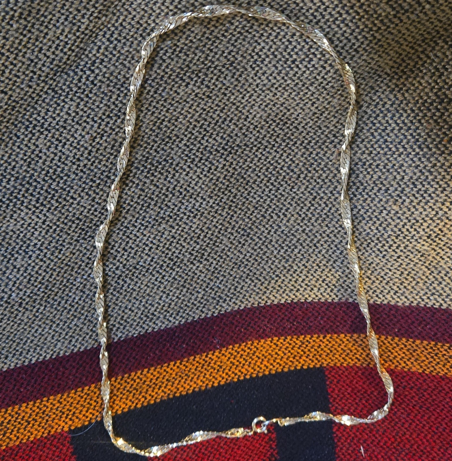 Trifari Silver Plated Herringbone Chain Necklace Lobster Clasp Signed No Stone