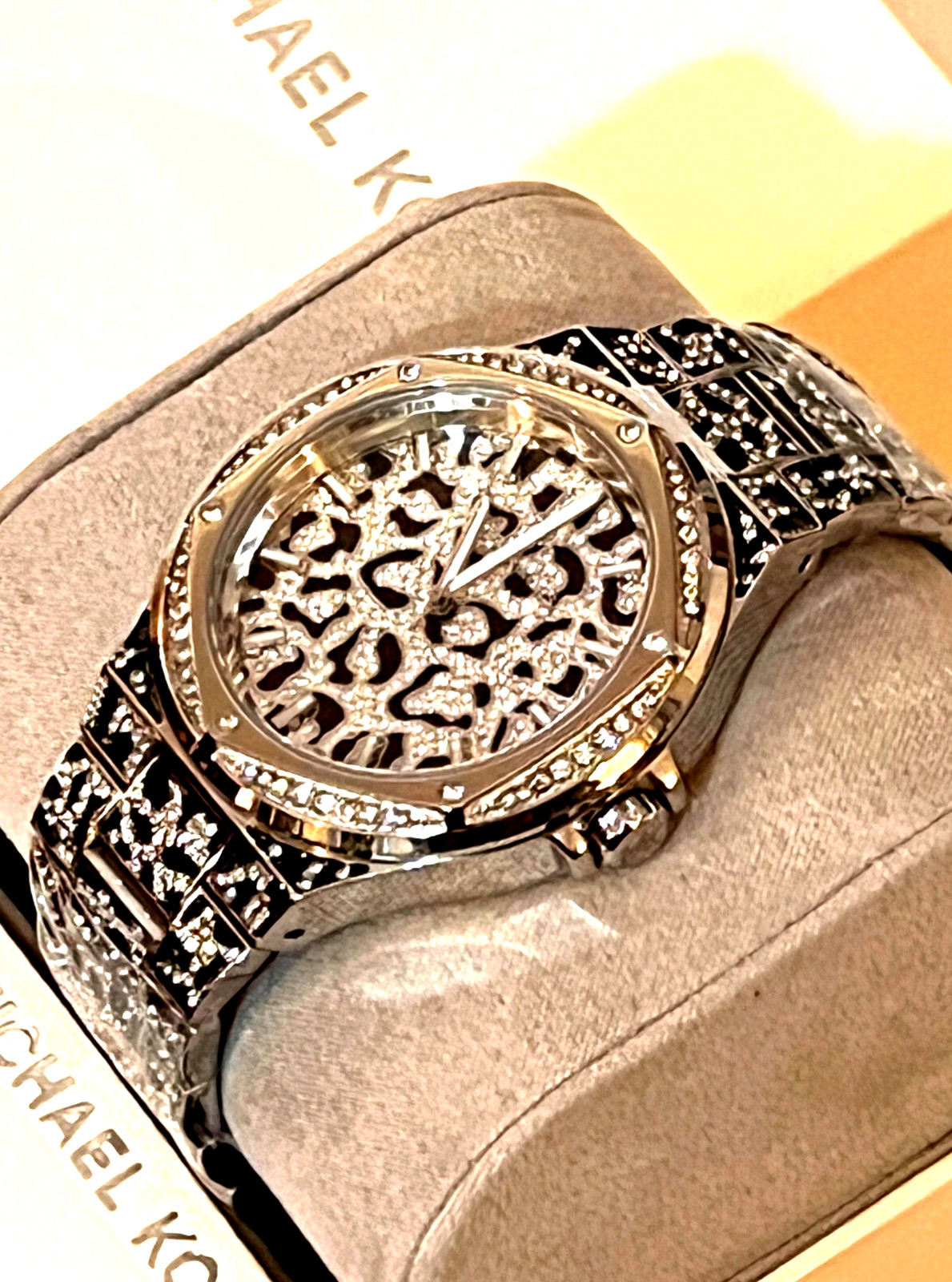 MICHAEL KORS MK7408 Lennox Animal Pavé SILVER-Tone Ladies Watch BNWT G/Box $550